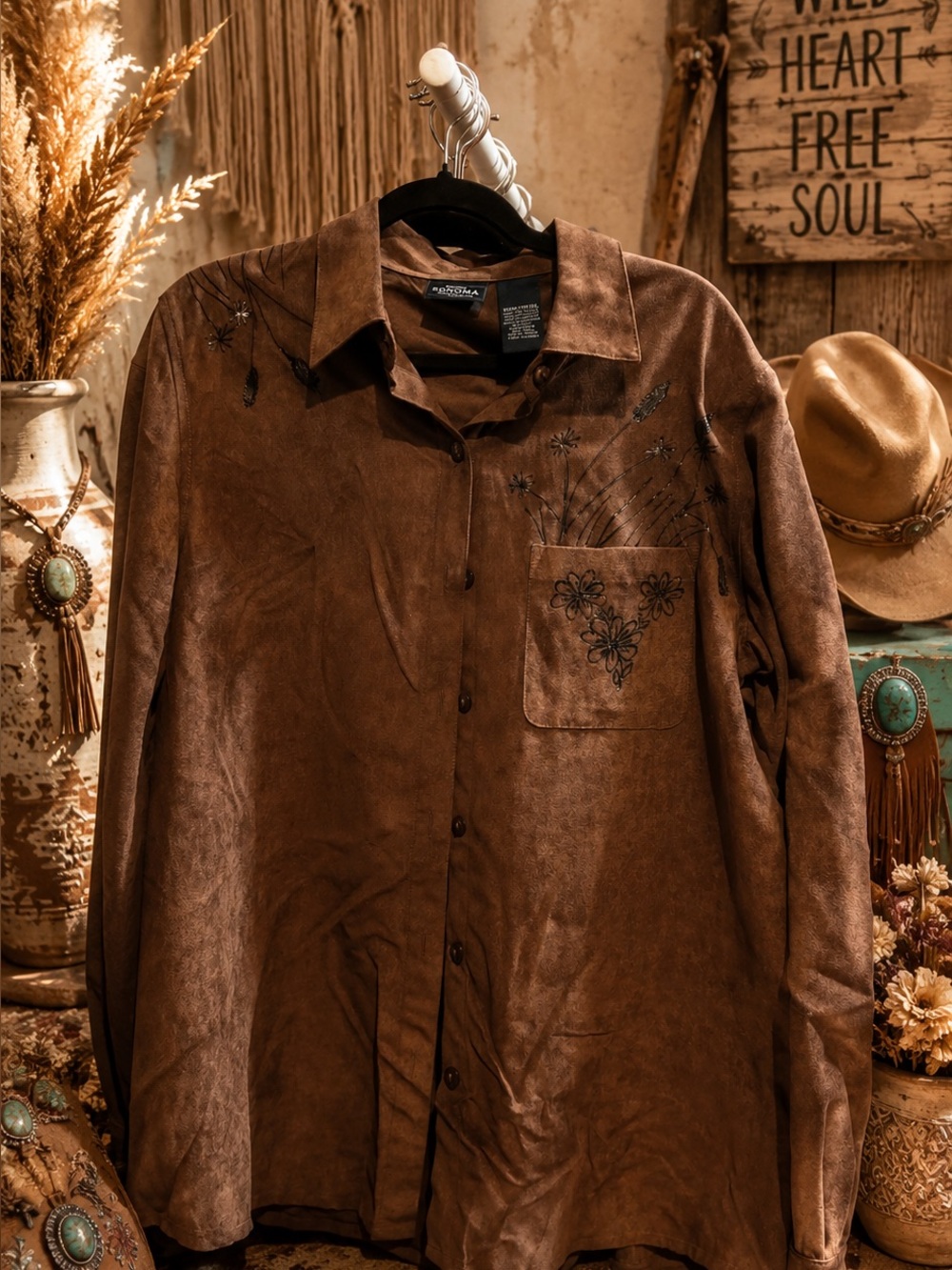 WoMen's Brown Engraved Button-Up Shirt Jacket